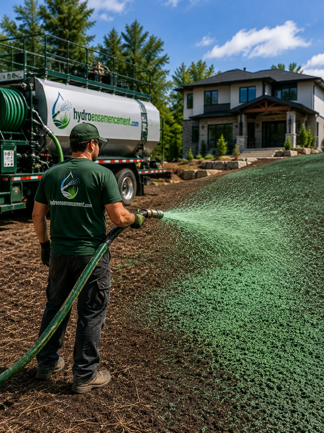 Application hydraulique verte sur un talus résidentiel